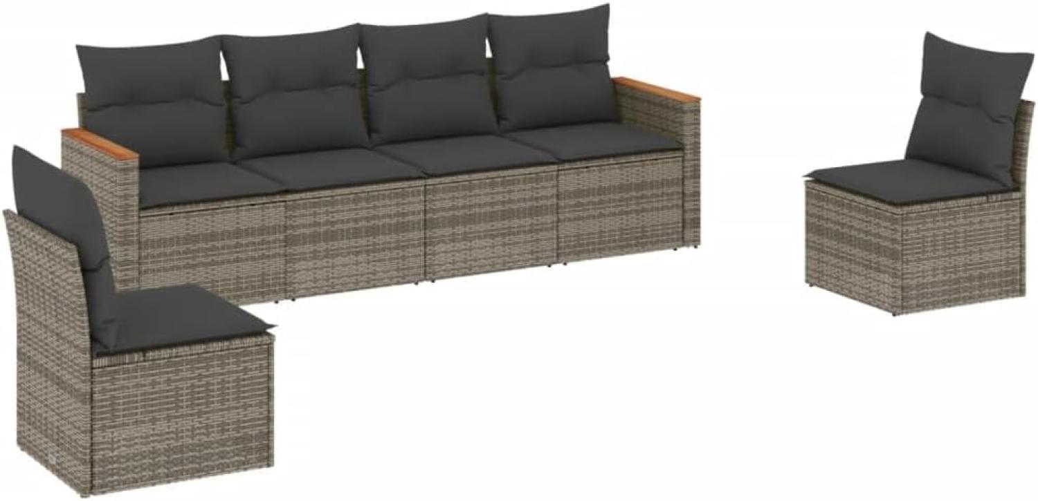 vidaXL 6-tlg. Garten-Sofagarnitur mit Kissen Grau Poly Rattan 3258266 Bild 1