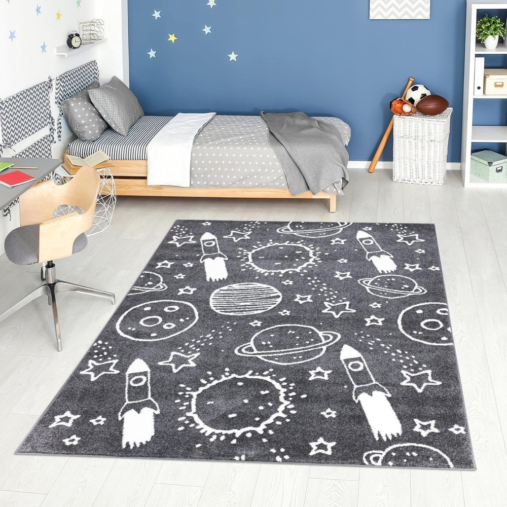 Carpet City Kinderteppich ANIME912, rechteckig, Höhe: 11 mm, Kinderzimmer Teppich Modern mit Mond, Blumen, Wolken, Creme, Multi Bild 1