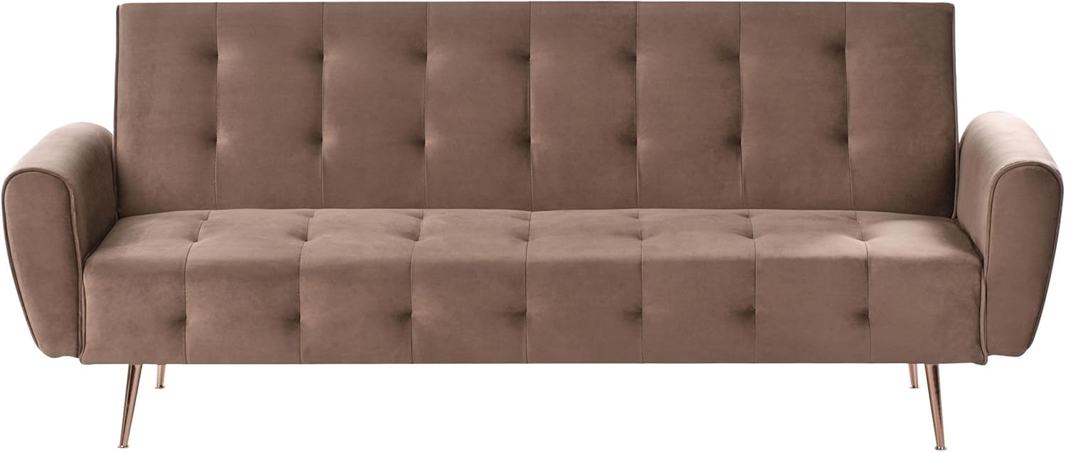 beliani 'SELNES' Schlafsofa, 3-Sitzer, Samtstoff, Braun, 85 x 84 x 212 cm Bild 1