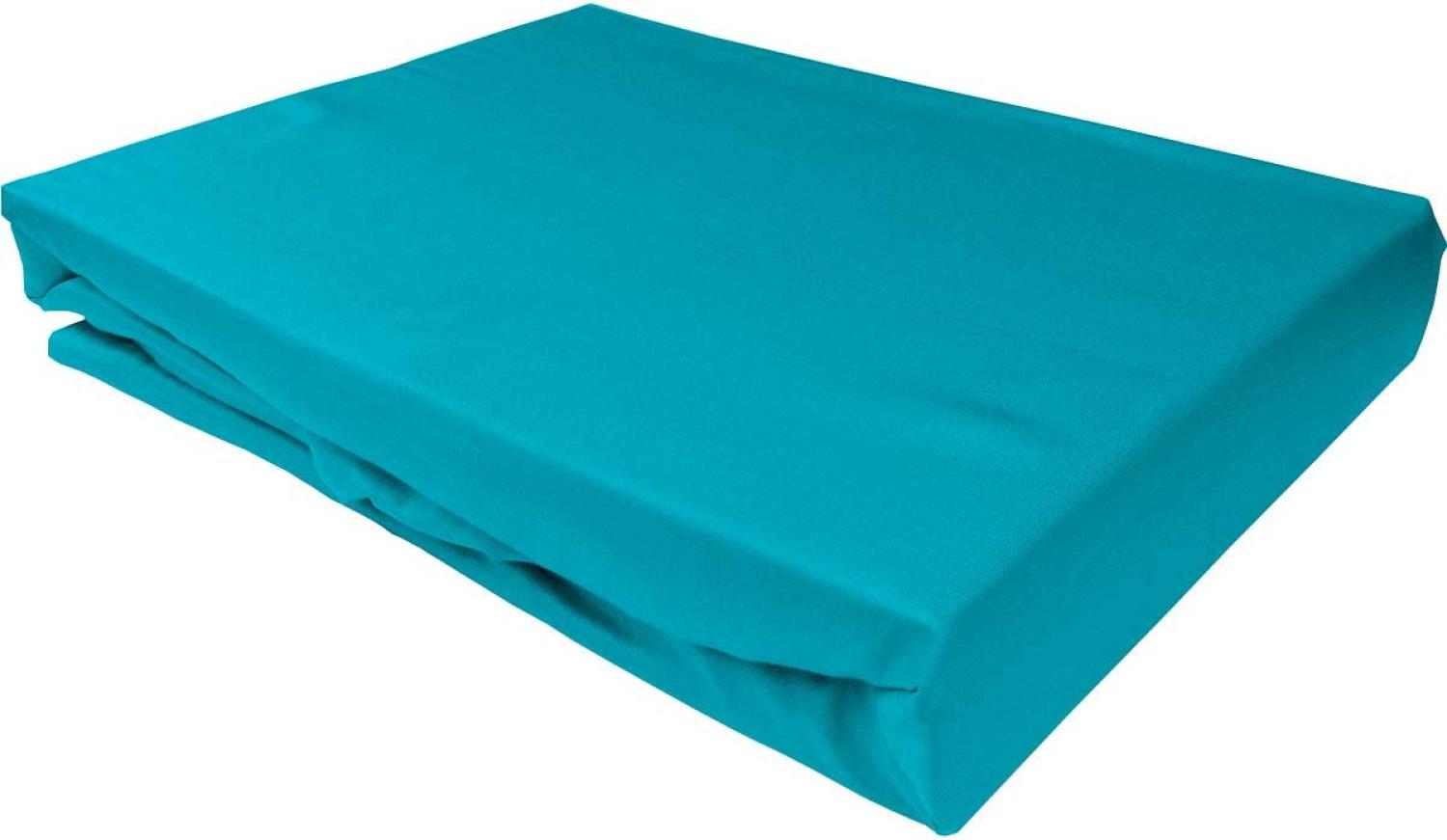 Bettwaesche-mit-Stil Mako-Satin Spannbettlaken türkis 140x200cm Höhe 21-30cm Bild 1