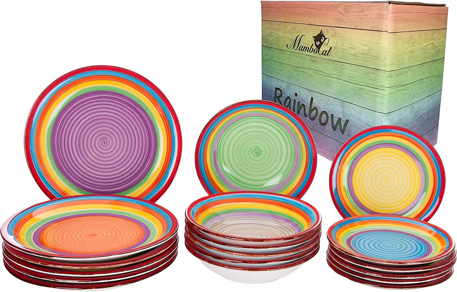 Tellerset Rainbow 18-tlg. 6 Personen Steingut Tafelservice Dessertteller Speiseteller Suppenteller Bild 1