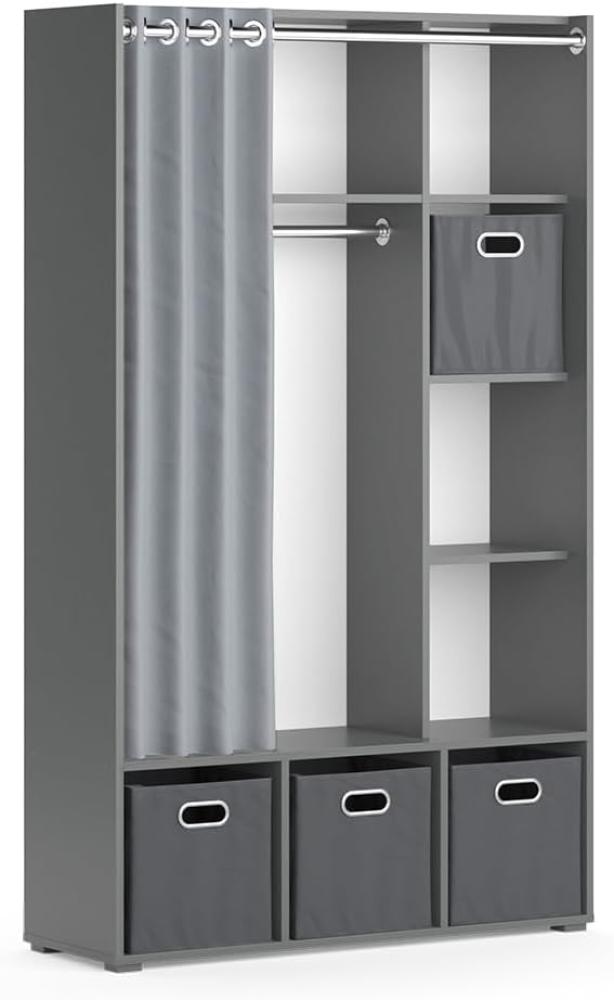 Vicco Kleiderschrank Schlafzimmerschrank Garderobe Luigi Grau Faltbox 106 x 178 cm modern Schrankregal Organizer Vorhang Kleiderstange Fächer Aufbewahrung Ablage Bild 1