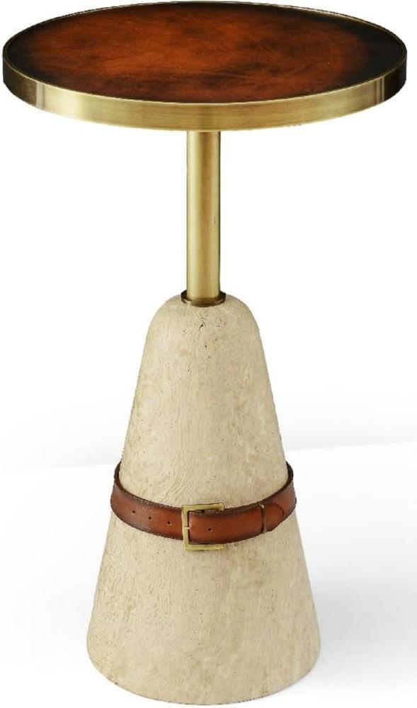 Casa Padrino Luxus Beistelltisch Braun / Messing / Beige Ø 40 x H. 74,5 cm - Runder Tisch mit Marmorfuß - Wohnzimmer Möbel - Luxus Möbel Bild 1