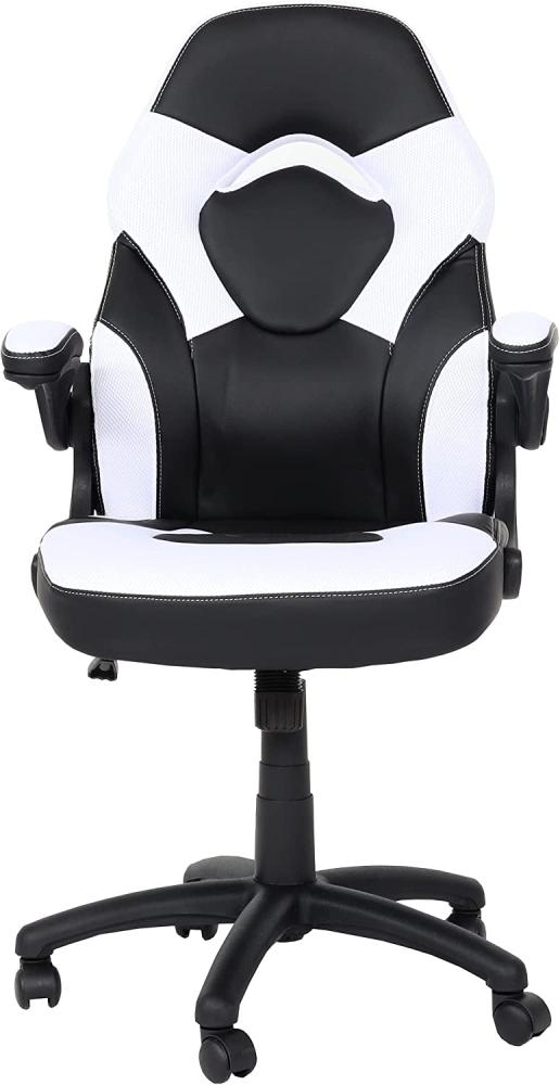 Bürostuhl HWC-K13, Drehstuhl Gamingstuhl, ergonomisch, verstellbare Armlehne, Kunstleder ~ schwarz-weiß Bild 1