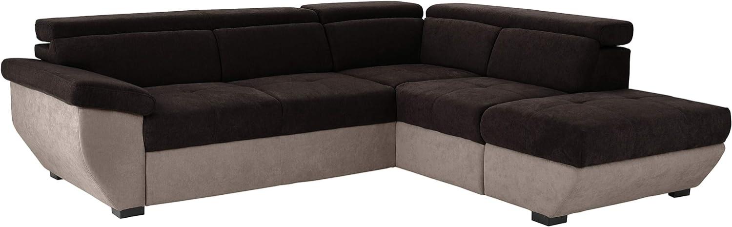 Mivano Schlafsofa Speedway / Moderne Eckcouch mit Schlaffunktion, Stauraum und verstellbaren Kopfteilen / 262 x 79 x 224 / Zweifarbiger Bezug, elephant/mud Bild 1