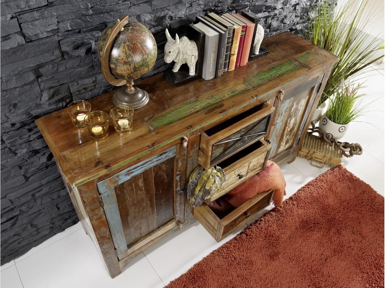 Massivmoebel24 Sideboard (Altholz 150x38x85 mehrfarbig lackiert NATURE OF SPIRIT #05) Bild 1
