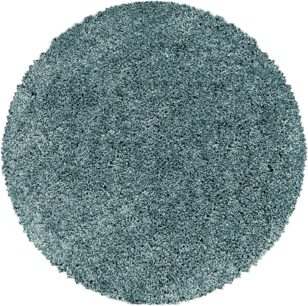 HomebyHome Shaggy Hochflor Teppich Wohnzimmer 200 cm Rund Aqua - Teppich Flauschig, Modern, Plüsch und Extra Weich - Ideal für Schlafzimmer, Esszimmer und als Küchenteppich Bild 1