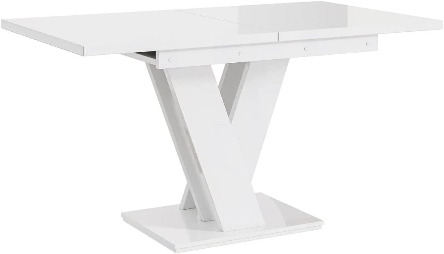 MEBLINI Esstisch Ausziehbar - Esszimmertisch Modern - Küchentisch - Säulentisch - Ausziehtisch - Dining Table - Esszimmertische - 120-160x80x75cm - MASIV - Weiß Hochglanz Bild 1