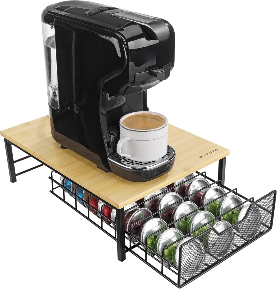 Navaris Kapselspender Bambus Kapselhalter für Tassimo Kapseln Aufbewahrung 54 Kaffeekapseln, Kaffee Kapsel Behälter Kapselständer aus Bambus und Eisen Schwarz Bild 1