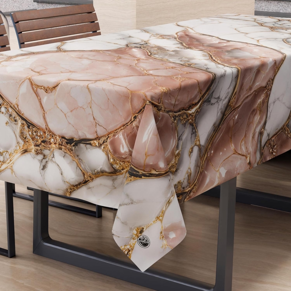 PETTI Artigiani Italiani - Fleckabweisende Tischdecke, rechteckig, für Küche, elegant, Marmoreffekt, Rosa, X12 Plätze (140x240 cm), 100% Made in Italy Bild 1