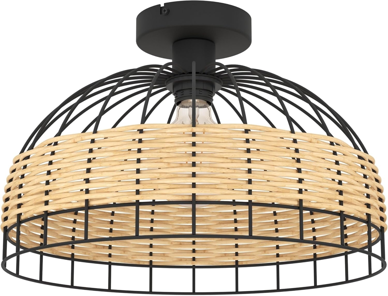 Eglo 43398 NATURE Deckenleuchte ANWICK Stahl schwarz, Rattan natur E27 1X40W H:26,5cm Ø:38cm dimmbar Bild 1