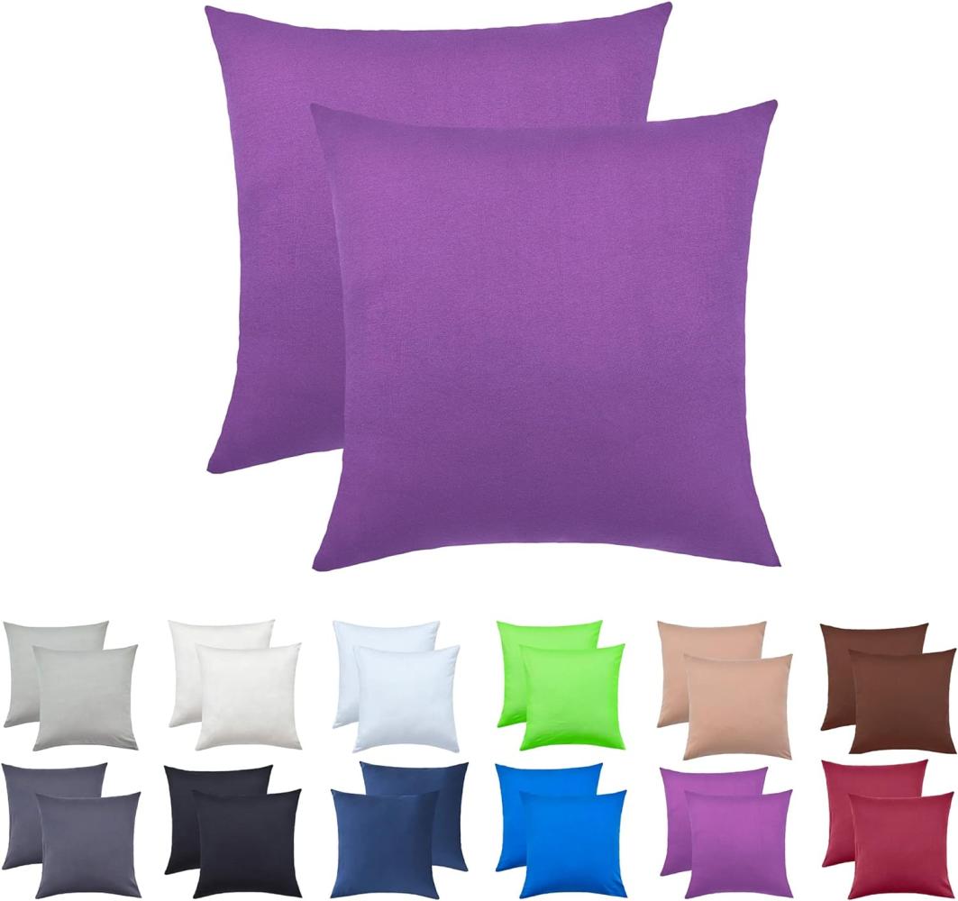 NatureMark 2er Pack Jersey Kissenbezug Kissenhülle Kissenbezüge Seitenschläferkissen Nackenkissen viele Größen und Farben ÖKO-TEX (80 x 80 cm, Lila) Bild 1