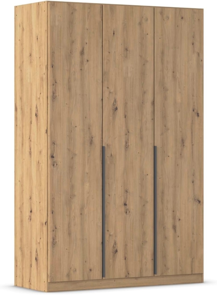 Rauch Möbel Alabama, Kleiderschrank, Garderobenschrank, 3-türig, Zubehör Basic, 2 Kleiderstangen, 4 Einlegeböden, Farbe Eiche Artisan, Holz, Griff Grau metallic, 136 x 229 x 54 cm Bild 1