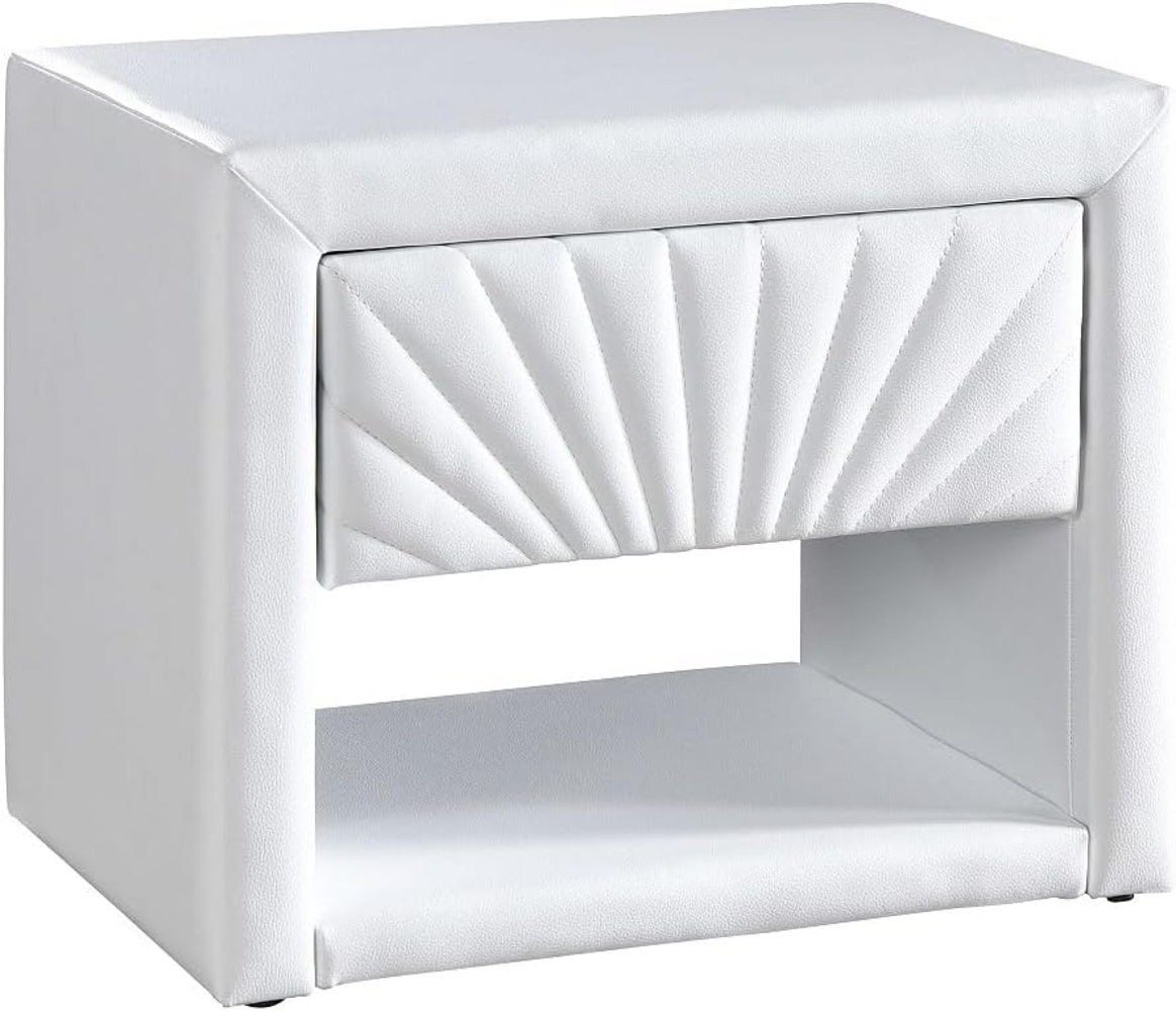 Vente-unique - Nachttisch - 1 Schublade und 1 Ablage - Kunstleder - Weiß - ULAMI Bild 1