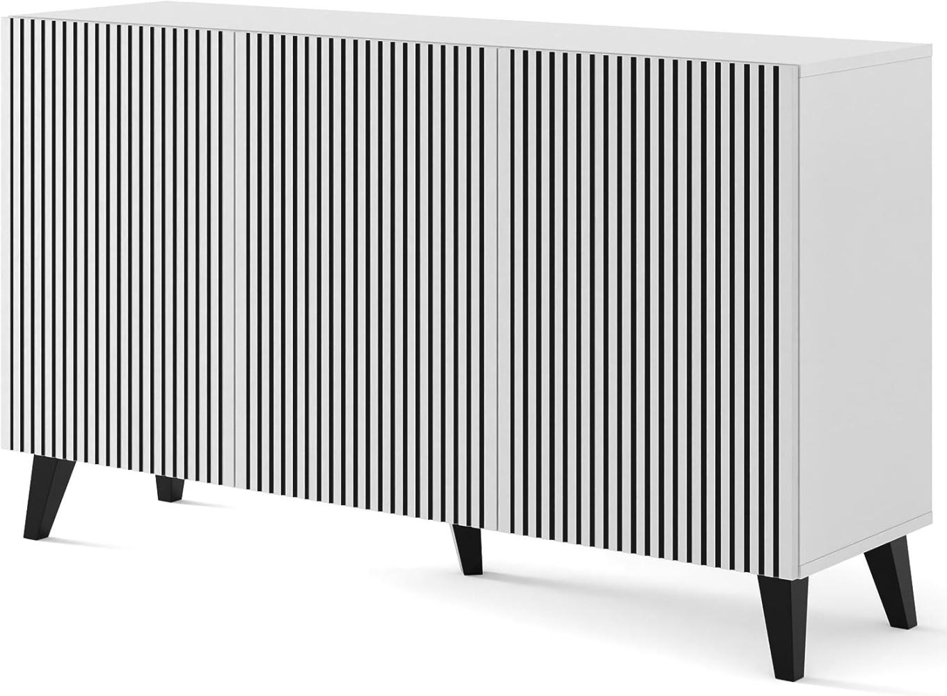 Domando Sideboard Monteriggioni Modern Breite 150cm, Push-to-open-Funktion, besondere Fräsoptik, schwarze Füße in Weiß Matt Bild 1