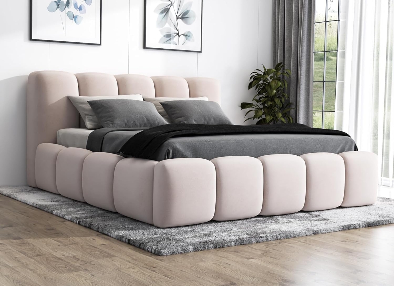 A&J MöbelLand 'Sonic' Polsterbett, Polyester, Beige, 90 x 200, mit Matratze, mit Lattenrost, mit Bettkasten Bild 1