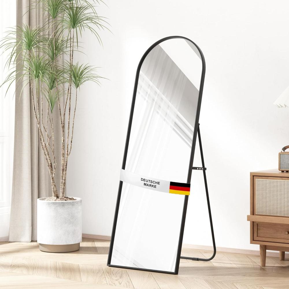 Albatros Ganzkörperspiegel – Bogen Spiegel mit schwarzem Rahmen - Standspiegel oder großer Wandspiegel im modernen Design, 150 x 50 cm groß – hochwertiges und nachhaltiges Glas Bild 1