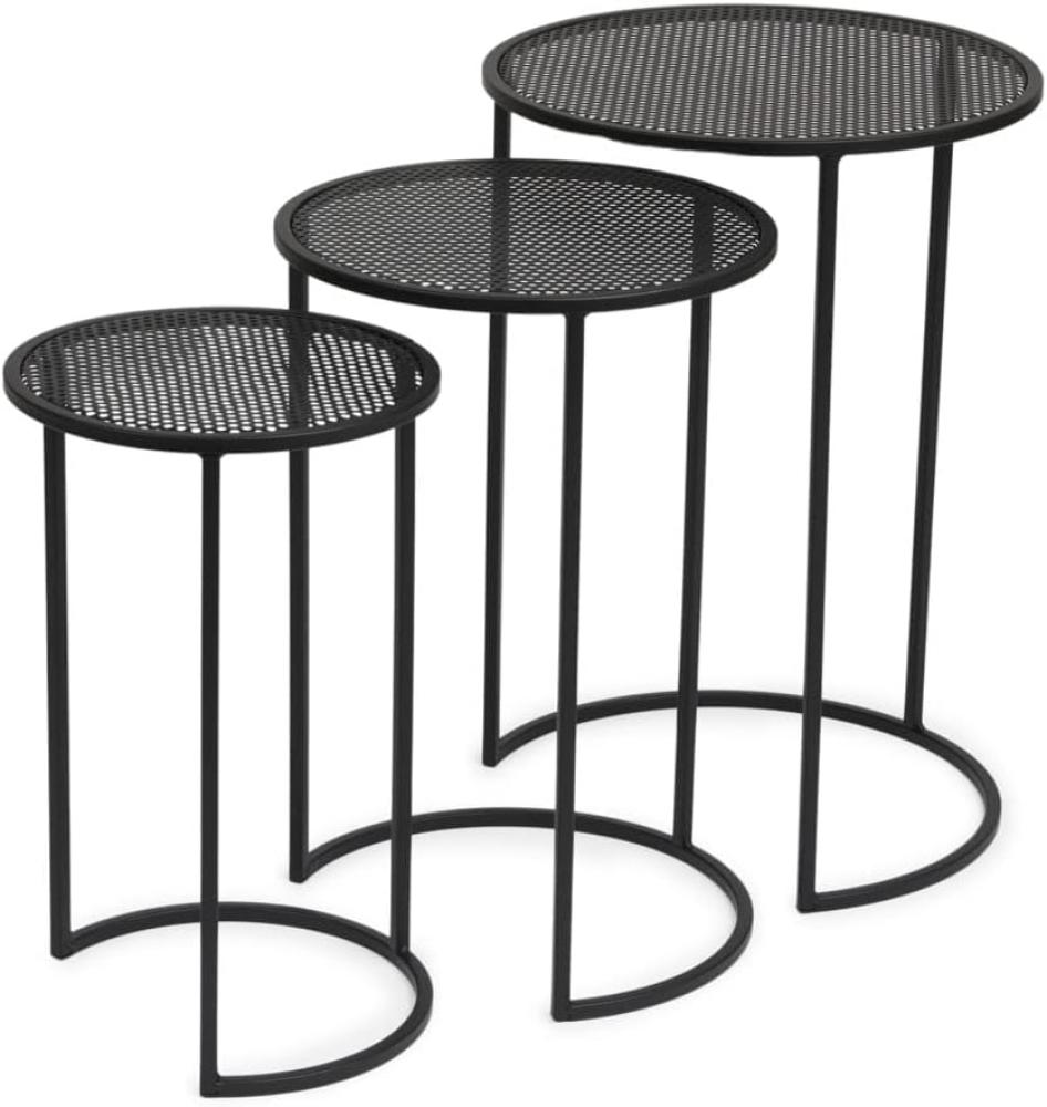 LIFA LIVING 3er Set Runde Beistelltische aus schwarzen Metall, 3X Stapelbare Couchtische, Moderner Kaffeetisch im Industriedesign, bis max. 2 kg belastbar Bild 1