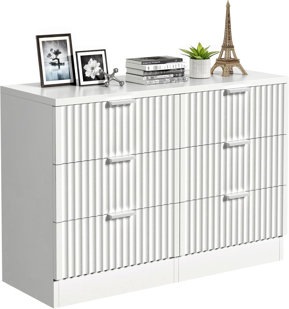 YITAHOME Kommode Weiß, Sideboard Weiss mit Wave Pattern Design Oberfläche, Kommode Schlafzimmer mit eleganter Metallgriff, 38D x 100W x 71.5H centimetres, komodenschrank für Wohnzimmer Bild 1