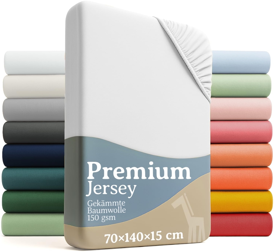 Laleni 2er-Set Premium Spannbettlaken 60x120-70x140 cm - Oeko-Tex Zertifiziert, 100% Baumwolle, atmungsaktives Spannbetttuch Jersey Baby, 150 g/m², Weiß Bild 1