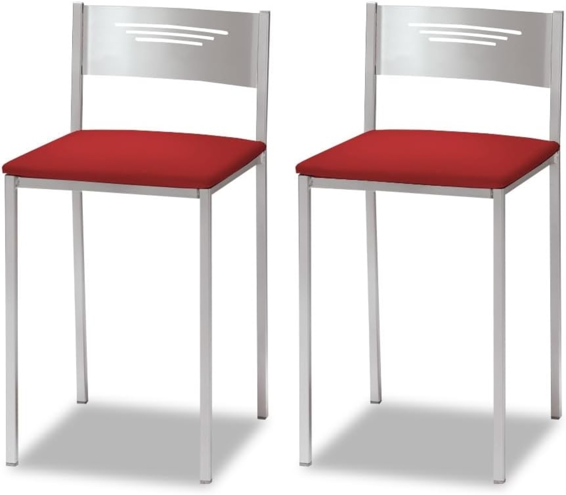 ASTIMESA Zwei Küchenhocker mit Rückenlehne aus Kunstleder, Rot, Sitzhöhe 45 cm Bild 1