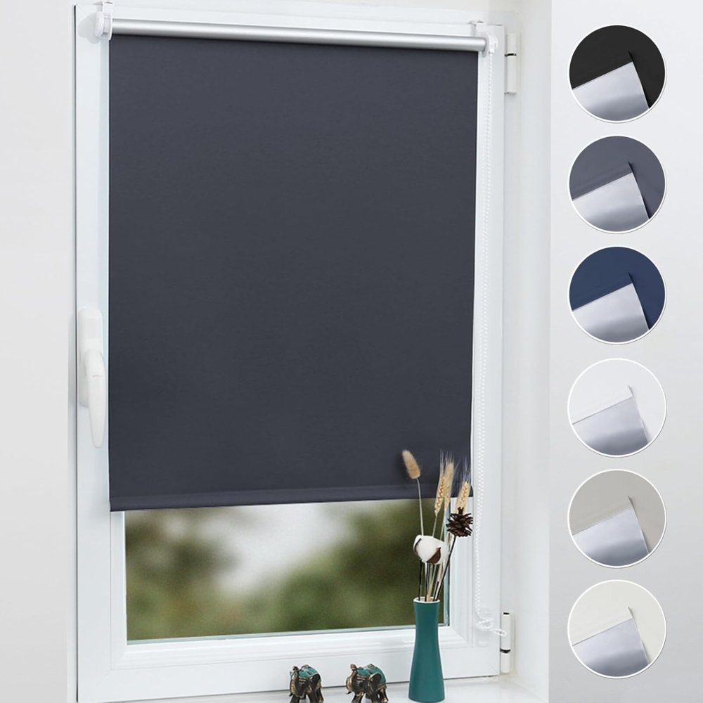 Grandekor Verdunklungsrollo ohne Bohren Dunkelgrau 60x170 cm(Stoffbreite 56cm) Rollos für Fenster ohne Bohren & mit Bohren,Verdunkelungsrollo Thermorollo Klemmrollo Fensterrollo verdunkelung Bild 1