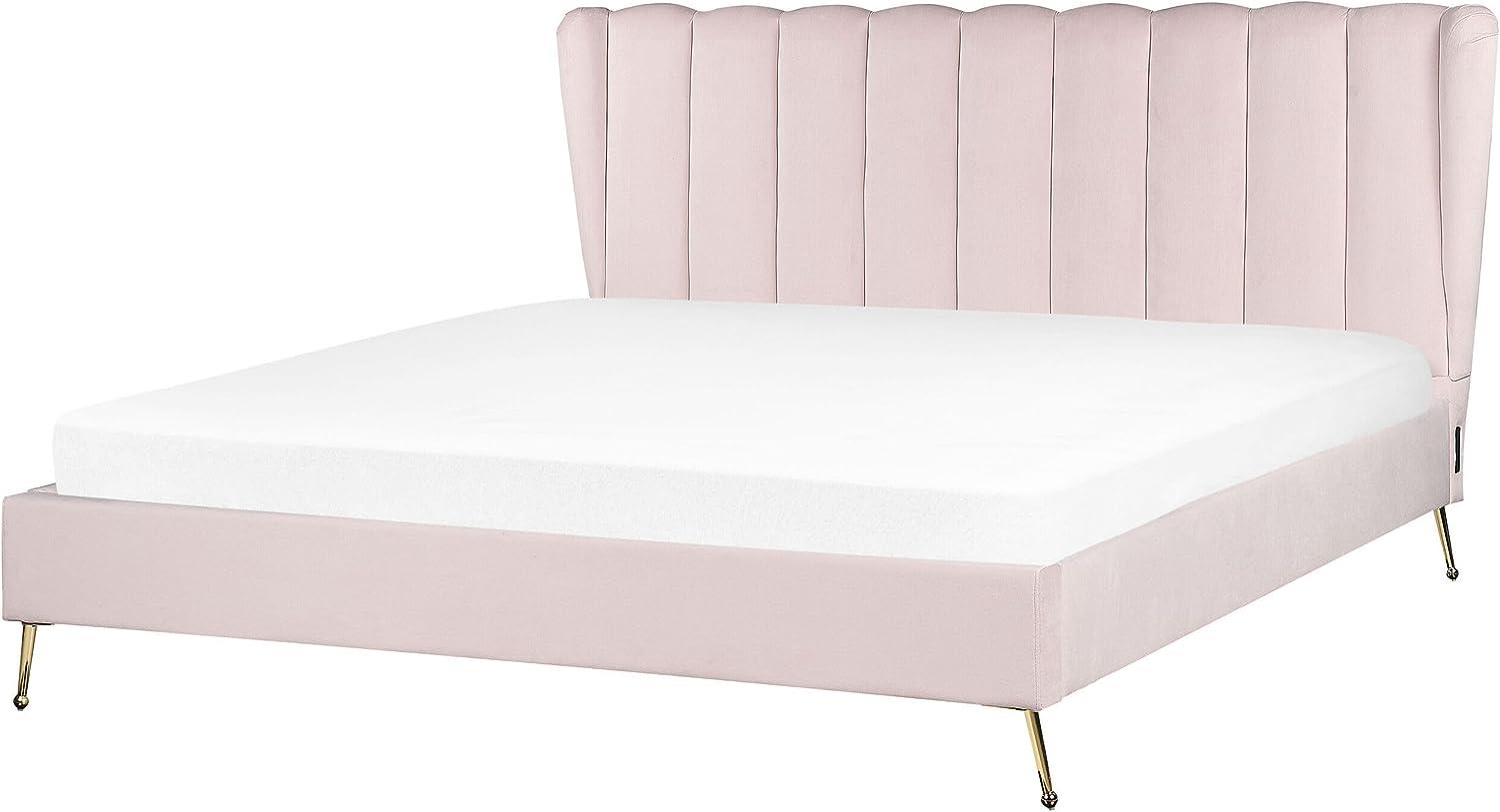 Polsterbett Samtstoff rosa mit USB-Anschluss 180 x 200 cm MIRIBEL Bild 1