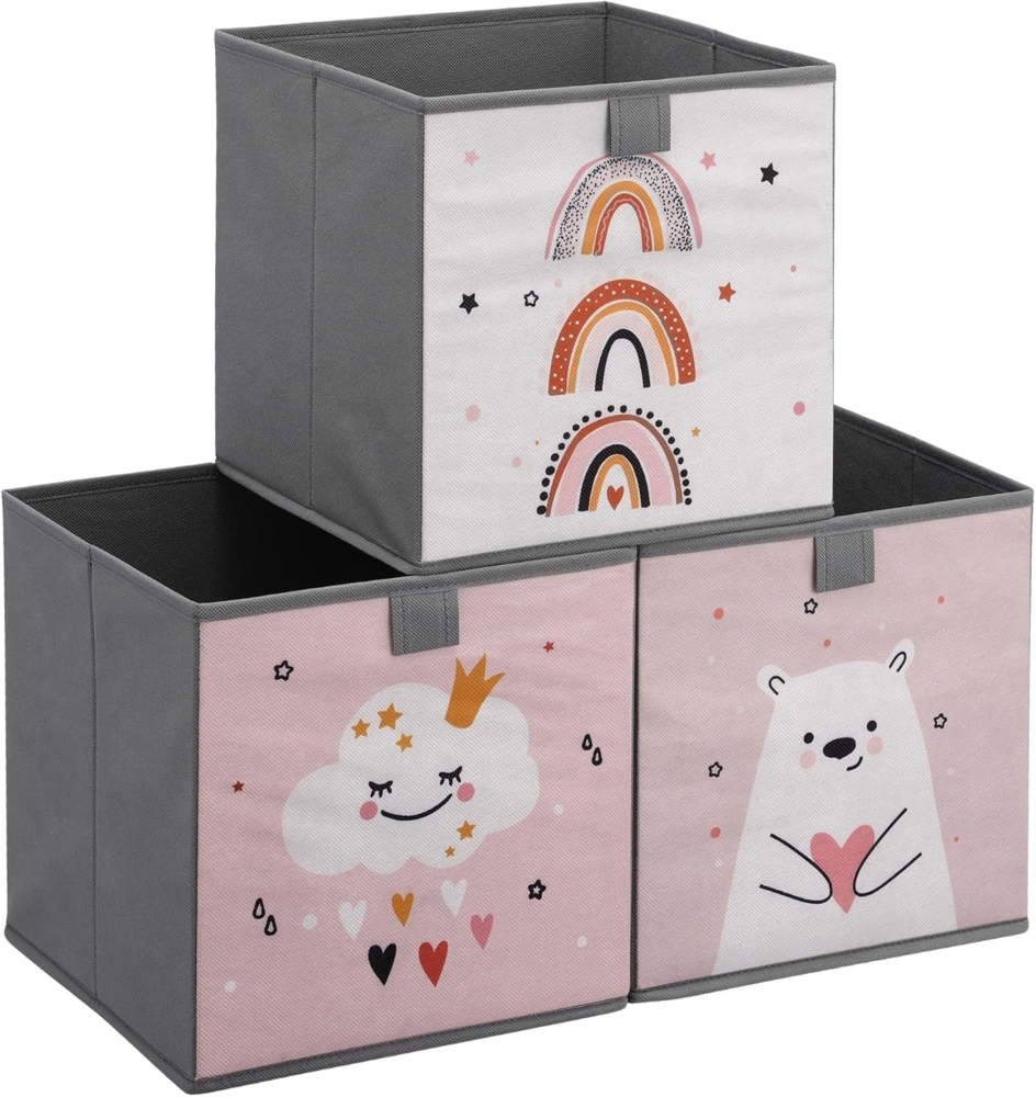 Navaris Auflagenbox Kinder Aufbewahrungsbox 3er Set Aufbewahrung 28x28x28cm Spielzeugkiste, 3x Spielzeug Box faltbar für Kinderzimmer Kisten mit Griff Toy Box Set Bild 1