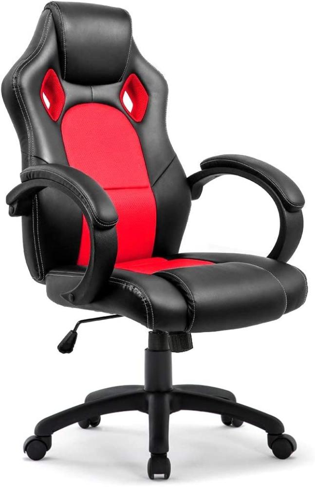 IntimaTe WM Heart Gaming Stuhl, Hoch Rücken Ergonomischer PU Leder Bürostuhl, Racing Sportsitz Gaming Drehstuhl Computer Schreibtisch Sportsitz Gaming Schreibtischstuhl Büro Chefsessel Kunstleder (Rot) Bild 1