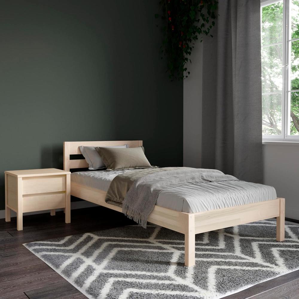 Holzbett 80x200 cm Kaja Scandi Style Scandi Style aus unbehandeltem hartem FSC® Birken Massivholz - über 700 kg - Einzelbett Bettgestell mit Kopfteil - Kinderbett Jugendbett Gästebett Bild 1