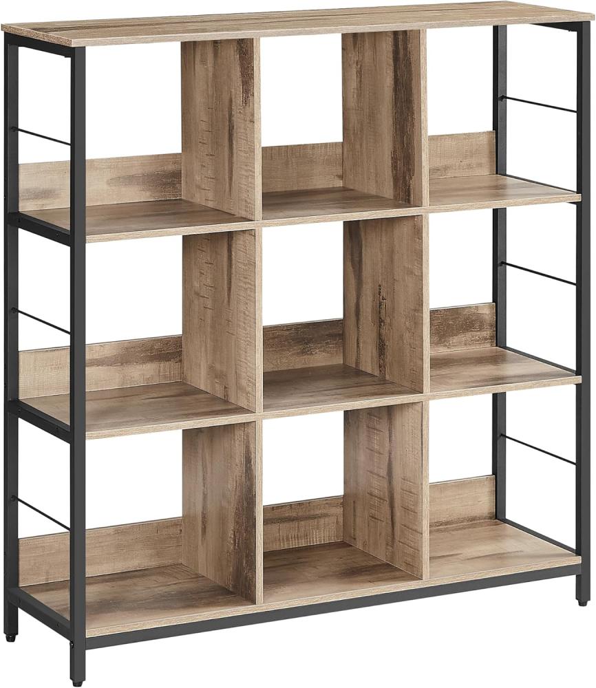 Vasagle Regal mit 3 Ebenen, Bücherregal, Standregal mit 9 Fächern, für Wohnzimmer, Schlafzimmer, Arbeitszimmer, Küche, 30 x 100 x 103,1 cm, Kamelbraun-tintenschwarz LLS112B50 Bild 1