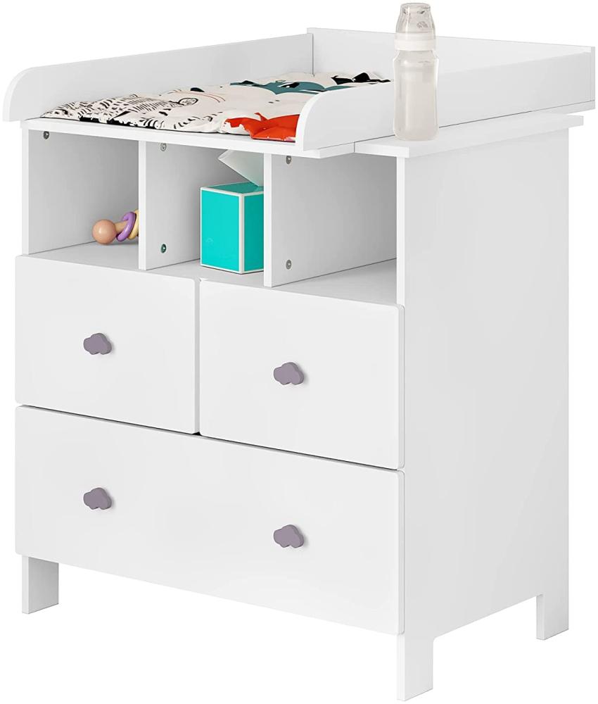 WOLTU Wickelkommode mit Wickelaufsatz abnehmbar, Wickeltisch Organizer, Wickelschrank mit 3 Schubladen, Wickelkombi 3 offenen Fächern, Weiß, 80 x 82 x 48 cm Bild 1