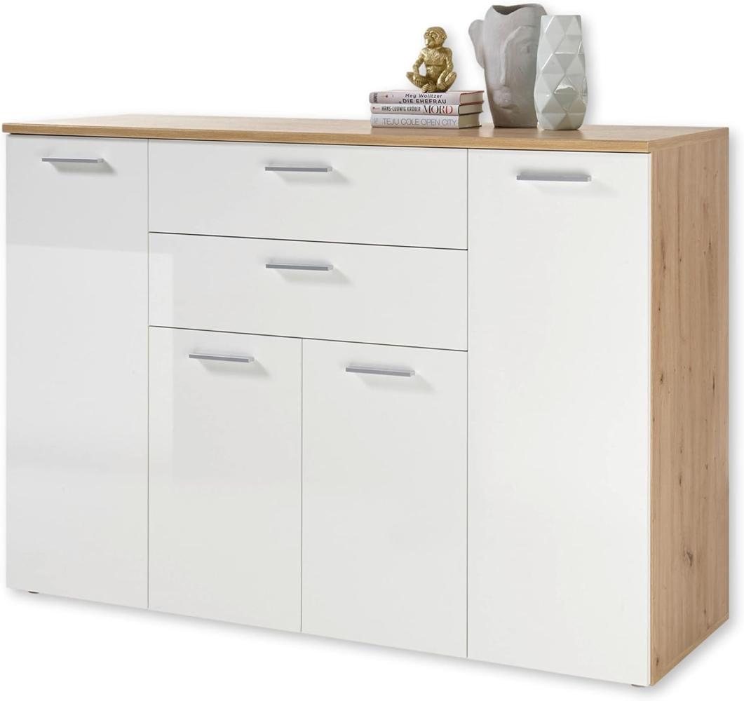 PABLO Kommode in Artisan Eiche Optik, Weiß - Modernes Sideboard mit viel Stauraum für Ihren Wohnbereich - 152 x 106 x 50 cm (B/H/T) Bild 1