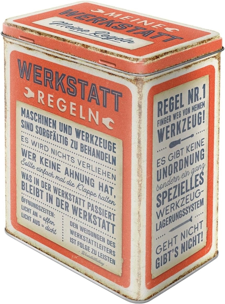 Nostalgic-Art Vorratsdose Metall Kaffeedose Blechdose Müslidose - Werkstattregeln Bild 1