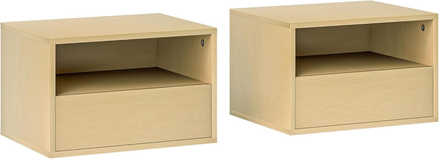 HOMCOM 2 TLG. Wandnachttische Nachttisch Hängeschrank mit Schublade Schlafzimmer Nachtkommode Beistelltisch Spanplatte Natur 45 x 35 x 27,5 cm Bild 1