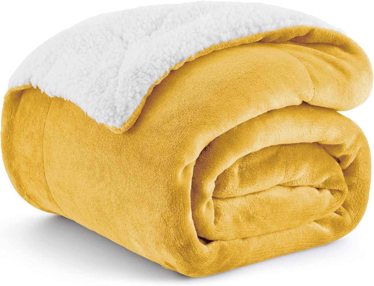 BEDSURE Kuscheldecke Flauschig Sofaüberwurf Gelb - Decke Sofa Klein als Couchdecke Überwurf und Wohnzimmerdecke, Wohndecke aus weiche Fleece und warm Sherpa, Fleecedecke 130x150 cm Bild 1