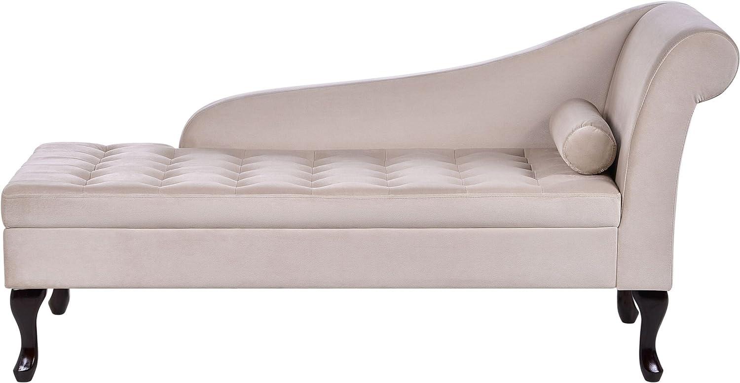 Chaiselongue Samtstoff hellbeige mit Bettkasten rechtsseitig PESSAC Bild 1