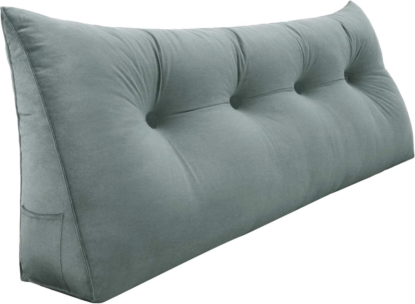 VERCART Großes Keil Lesekissen, Langes Bettruhe Rückenkissen, Dekoratives Kopfteilkissen, Dreieckiges Positionierungs Körperkissen für Tagesbett oder Couch, Samt Grau, 140cm Bild 1