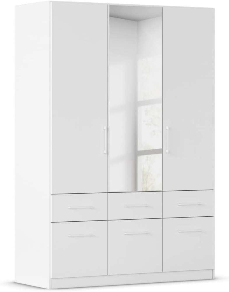 Rauch Möbel Dundee, Kleiderschrank, Schrank, Garderobe, Organizer, 3-türig, mit Spiegel, 6 Schubladen für mehr Stauraum, Farbe Weiß, Stangengriff Weiß, 136 x 197 x 54 cm Bild 1