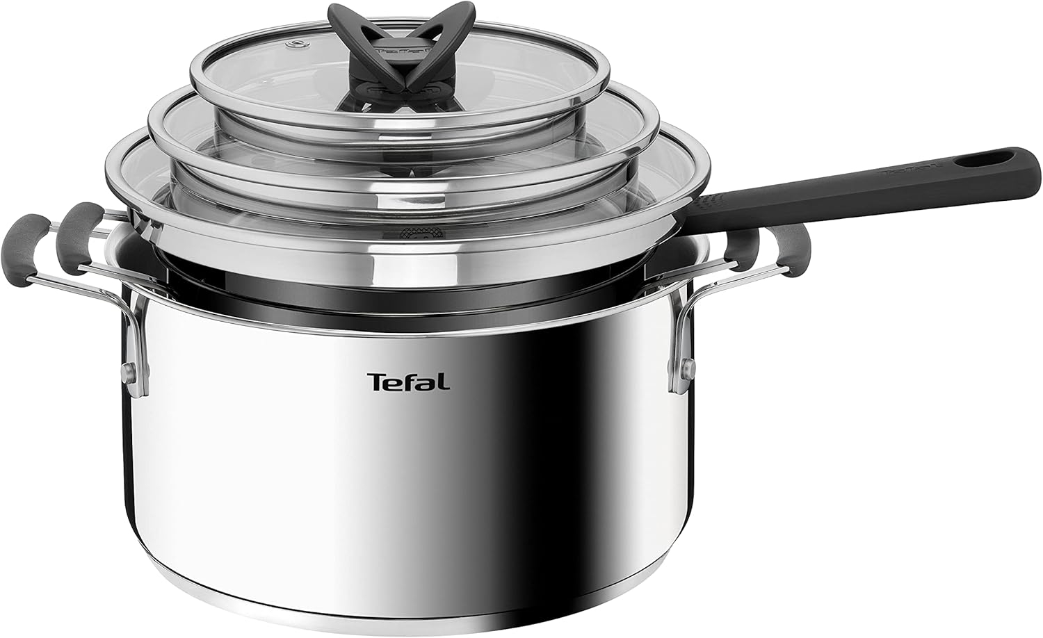 Tefal Topf-Set G7376S Opti'Space, Edelstahl (Set, 6-tlg, Stielkasserolle 16 cm, Kochtopf 20/24 cm, je mit Deckel), Thermo-Fusion-Boden, für alle Herdarten inkl. Induktion Bild 1