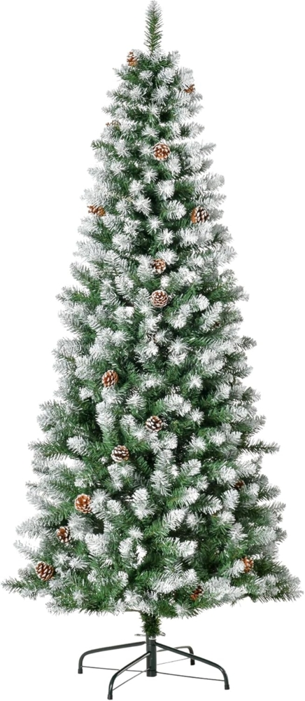 HOMCOM Künstlicher Weihnachtsbaum 180 cm, mit Kunstschnee, 630 Astspitzen, faltbar Standfuß, Tanne, für Weihnachtsfest, Indoor, grün+weiß Bild 1