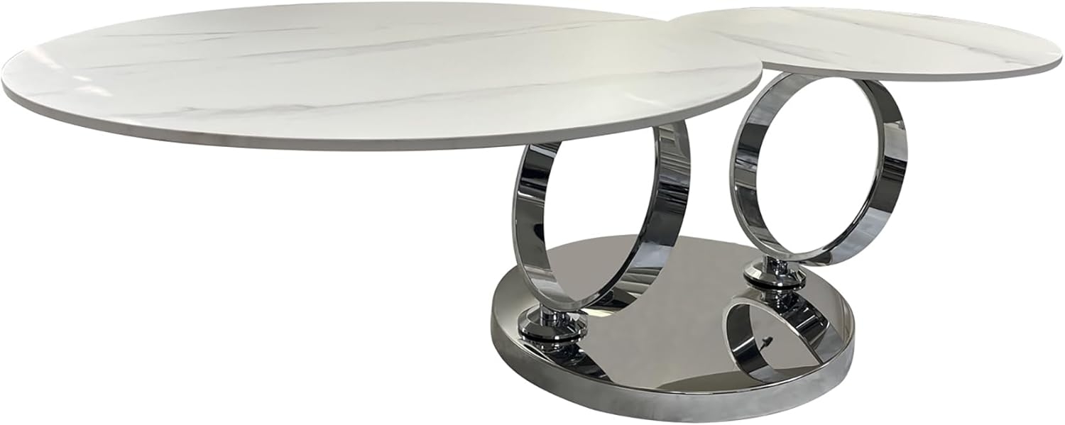 riess-ambiente Couchtisch DANCING RINGS weiß / chrom · runder Keramik-Beistelltisch mit 2 Ebenen (Einzelartikel, 1-St), Wohnzimmer · 2 Tischplatten · Marmor-Design · Metall · drehbar Bild 1