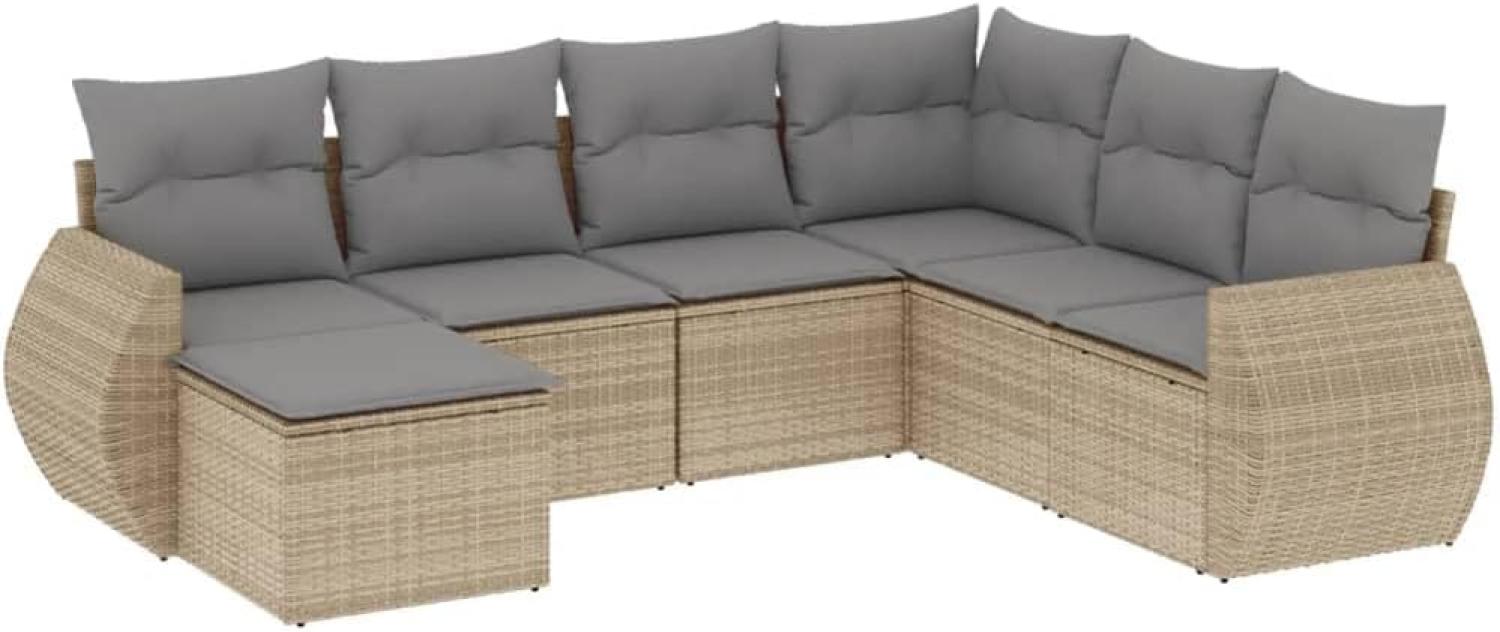 vidaXL 7-tlg. Garten-Sofagarnitur mit Kissen Beige Poly Rattan 3254036 Bild 1