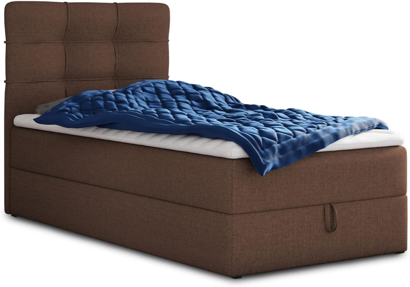 Sofnet 'Best Mini' Boxspringbett mit Bonell-Matratze, Bettkasten und Topper, Webstoff, Braun, 80x200 cm Bild 1