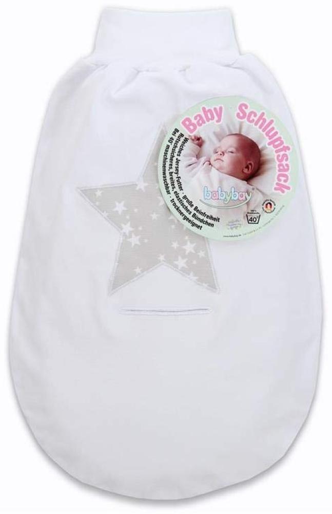 babybay Schlupfsack Organic Cotton mit Gurtschlitz, weiß Applikation Stern perlgrau Sterne weiß Bild 1