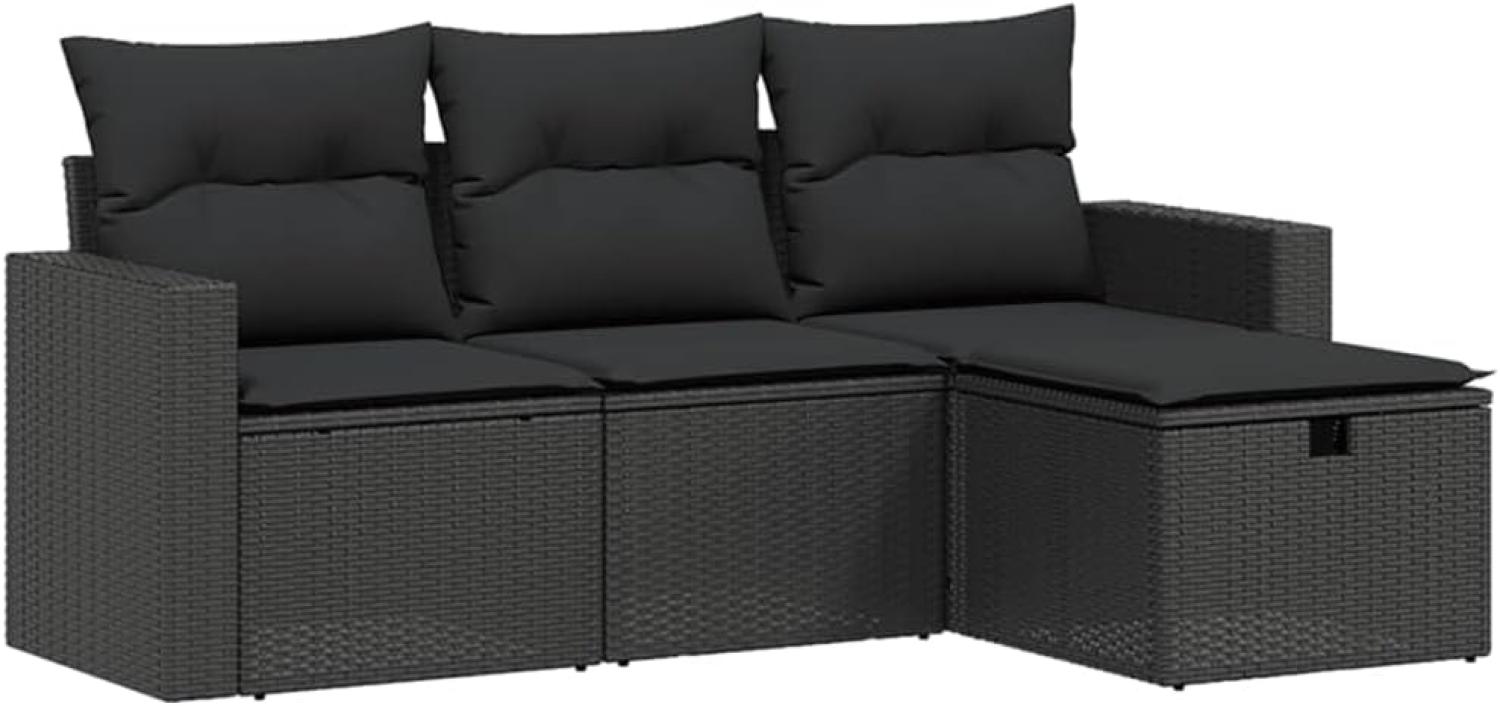 vidaXL 4-tlg. Garten-Sofagarnitur mit Kissen Schwarz Poly Rattan 3263441 Bild 1