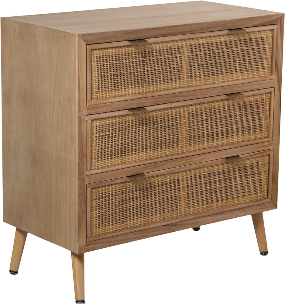 DRW Kommode mit 3 Schubladen aus MDF und Rattan in Natur, 80 x 40 x 80 cm, Höhe 16 cm Bild 1
