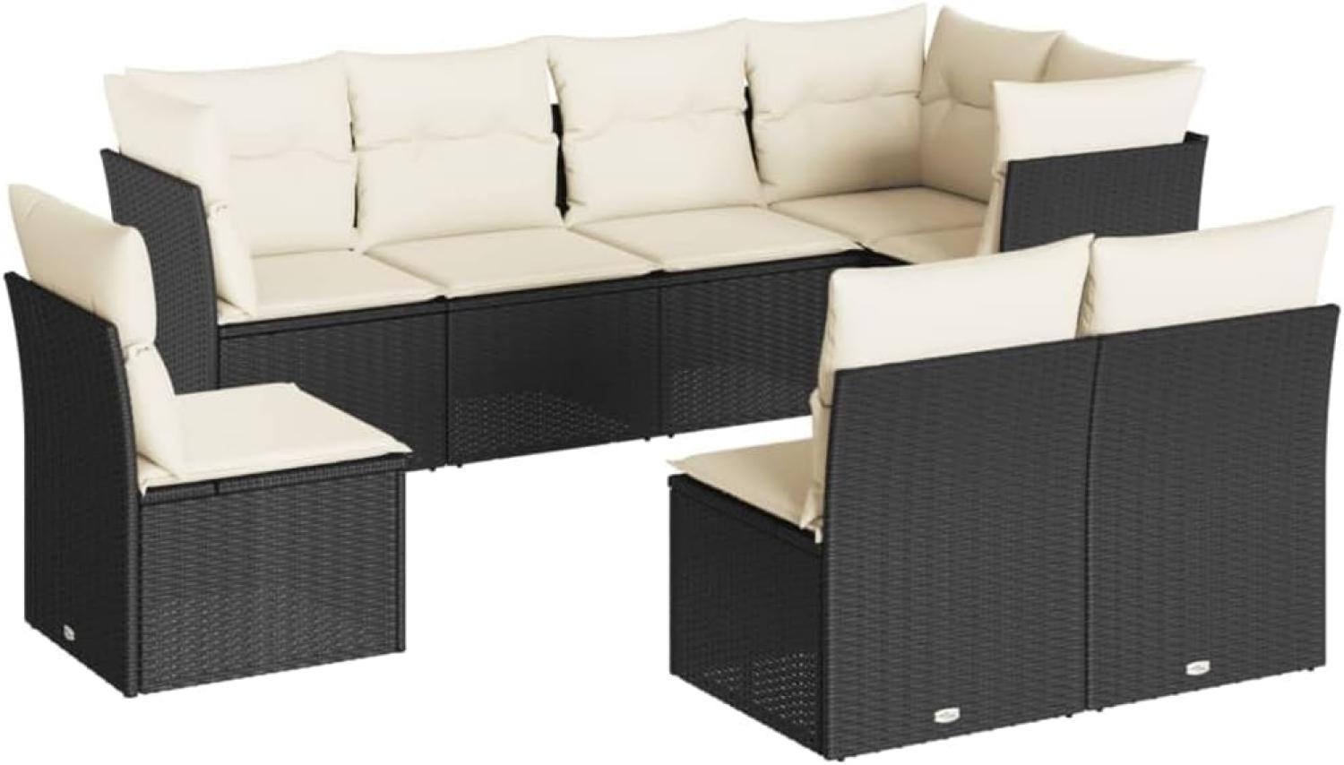 vidaXL 8-tlg. Garten-Sofagarnitur mit Kissen Schwarz Poly Rattan 3249595 Bild 1