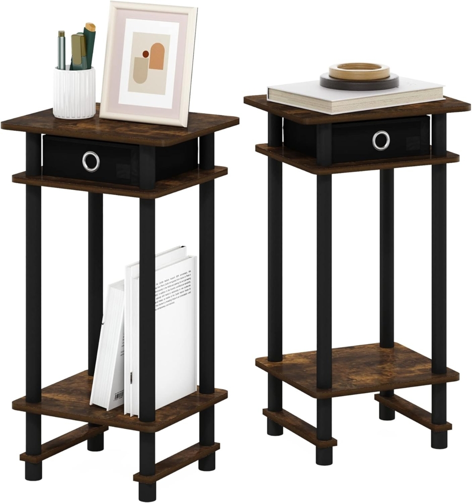 Furinno 2-17017 Turn-N-Tube hoher Beistelltisch mit Aufbewahrungsbehälter, Bernsteinkiefer/Schwarz/Schwarz, 2er-Set Bild 1