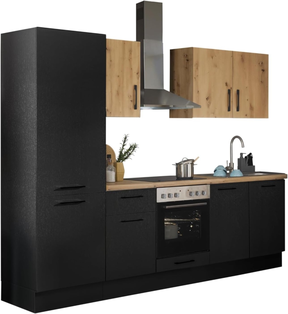 Turin Z Küchenzeile 270 x 211 x 60 cm, schwarz - Ohne Küchengeräte - Moderne, geräumige Küche in Artisan-Eiche Optik mit viel Stauraum Bild 1